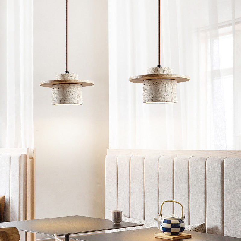 Travertine Pendant Light Fixture - Natural Stone Design for Kitchen Island & Dining Room