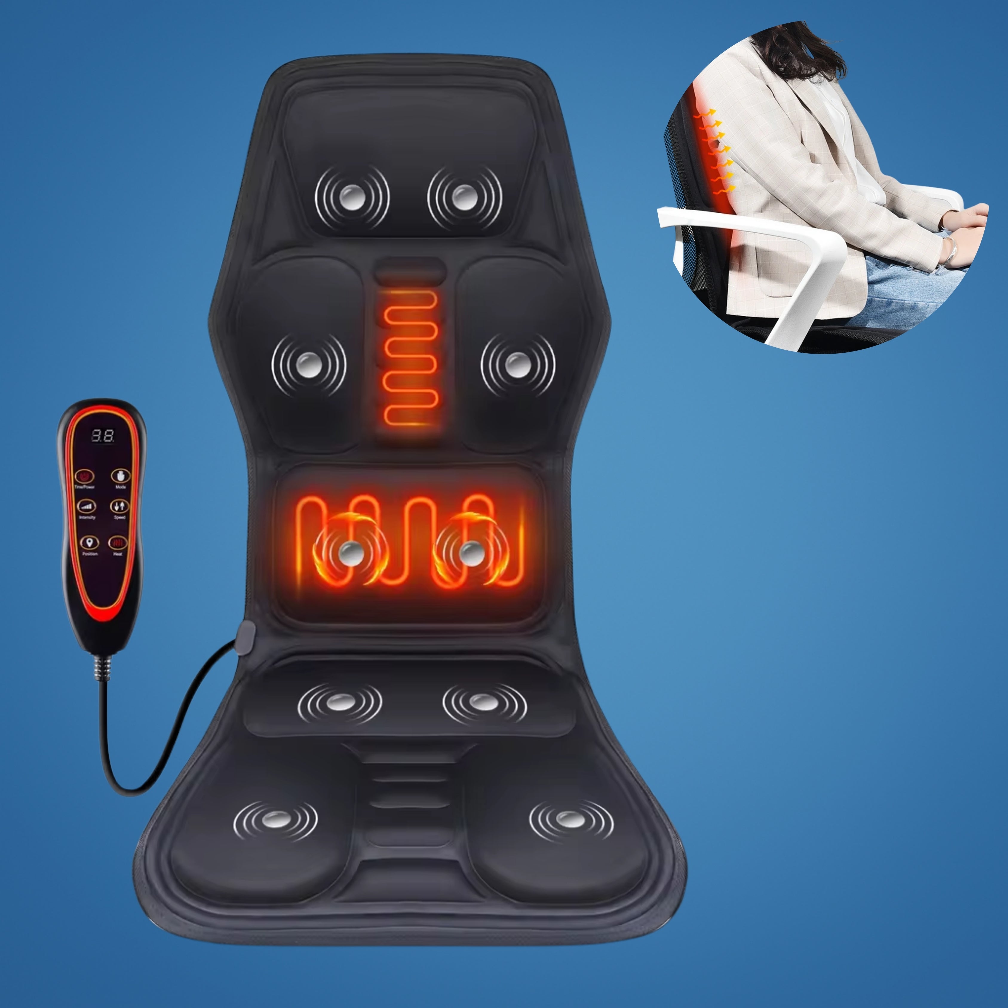 Office Chair Back Massager – Heated Vibration Seat Cushion with Lumbar Support for Home, Car & Desk Use