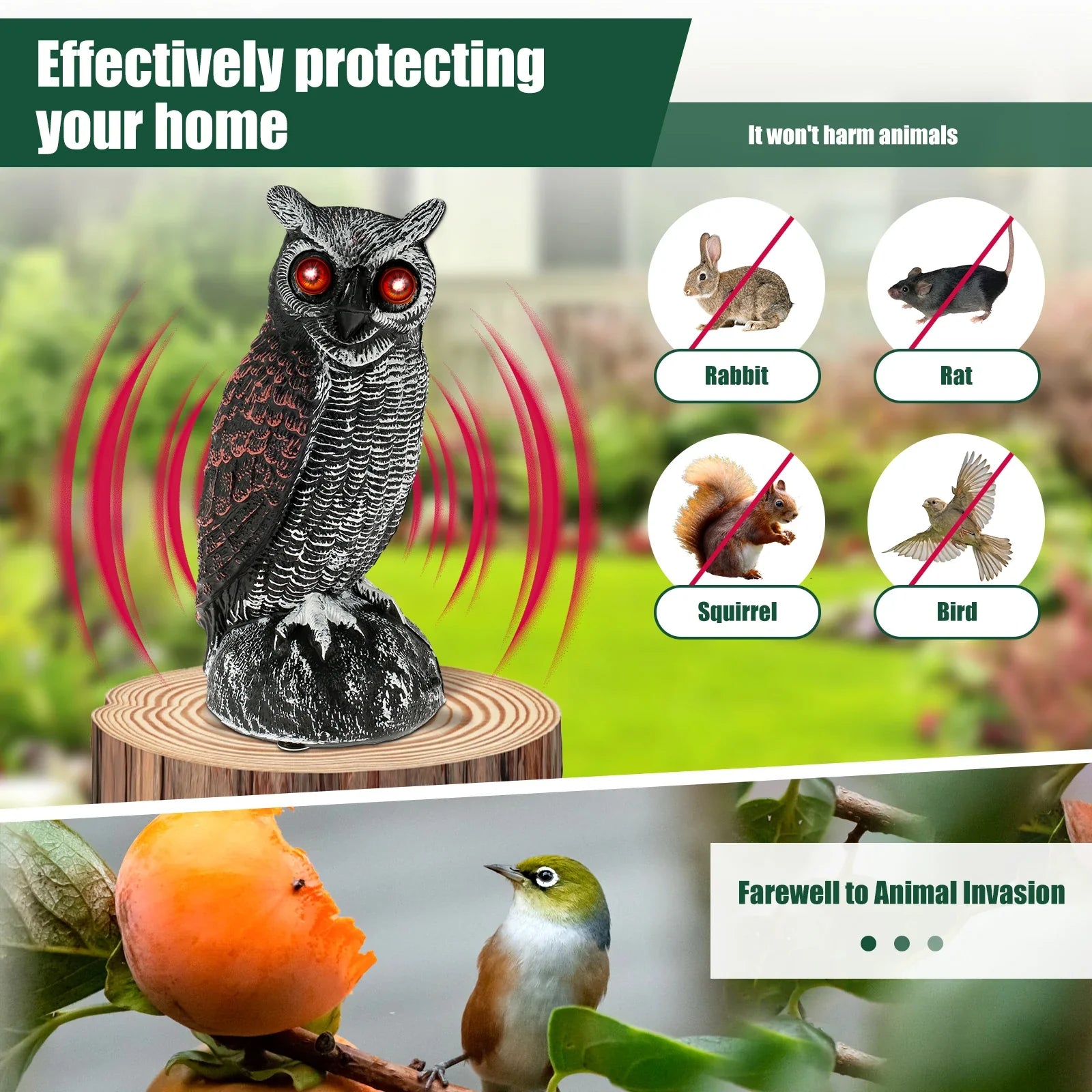 Solar-Powered Pigeon Scarer | Waterproof Bird Scare Eye with Sound and Light Deterrent - Outdoor Bird Control