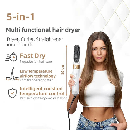 5-in-1 Hair Styler | Auto Curler, Blow Dryer & Flat Brush for All Hair Types at Home