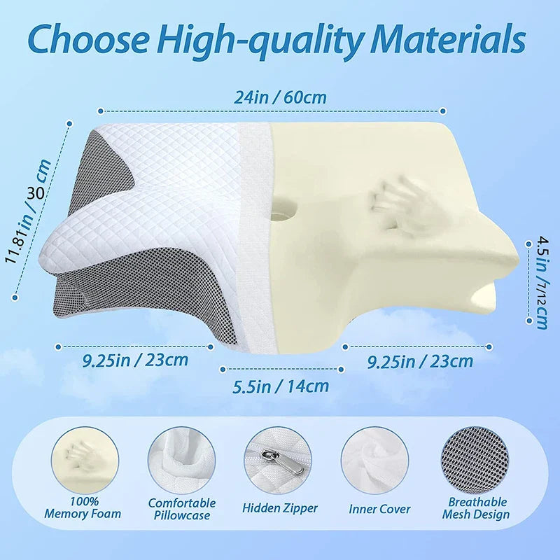 Memory Foam Cervical Pillow | Ergonomic 2-in-1 Design for Neck Pain Relief & Comfortable Sleep