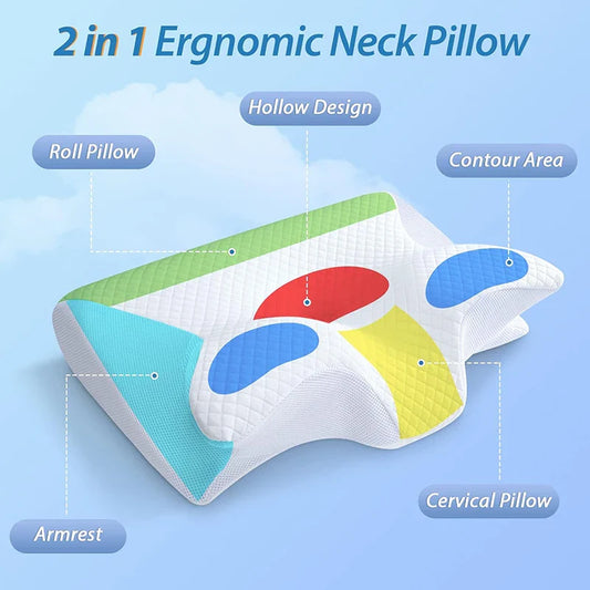 Memory Foam Cervical Pillow | Ergonomic 2-in-1 Design for Neck Pain Relief & Comfortable Sleep