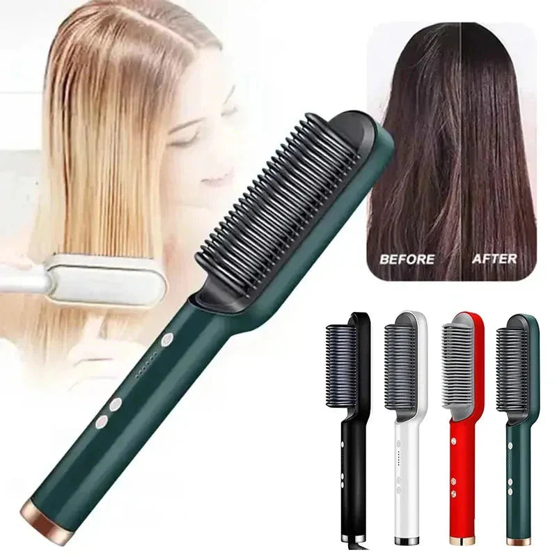Hair Straightening Brush UK – 2-in-1 Thermal Comb Straightener & Curler with Adjustable Heat & Tourmaline Technology