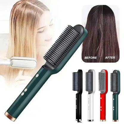 Hair Straightening Brush UK – 2-in-1 Thermal Comb Straightener & Curler with Adjustable Heat & Tourmaline Technology