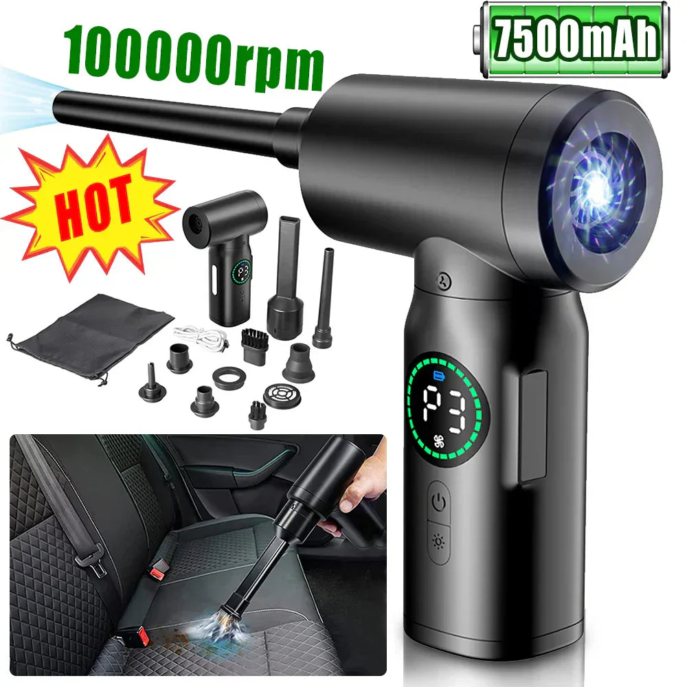 2-in-1 Portable Vacuum Cleaner & Blower | 7500mAh Battery, LED Light & Versatile for Home, Car & Office Cleaning