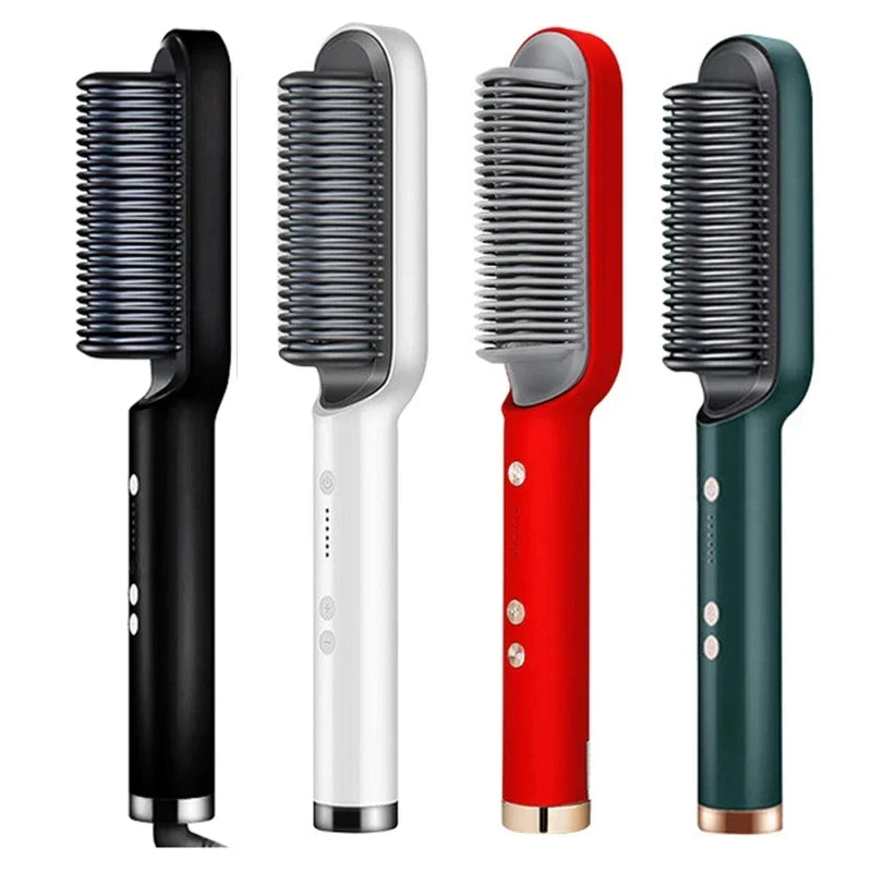 Hair Straightening Brush UK – 2-in-1 Thermal Comb Straightener & Curler with Adjustable Heat & Tourmaline Technology