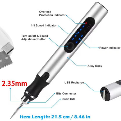 Cordless Electric Engraving Pen | Adjustable Speed Up to 15,000 RPM for Wood, Glass, and Metal Projects