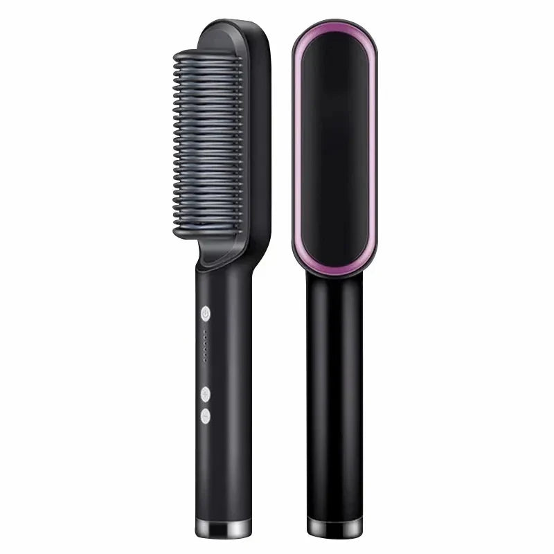 Hair Straightening Brush UK – 2-in-1 Thermal Comb Straightener & Curler with Adjustable Heat & Tourmaline Technology