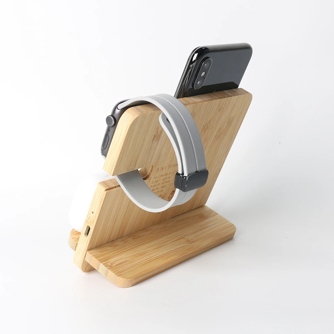 Bamboo Wireless Charging Station 3 in 1 stand - iPhone, iWatch, AirPods