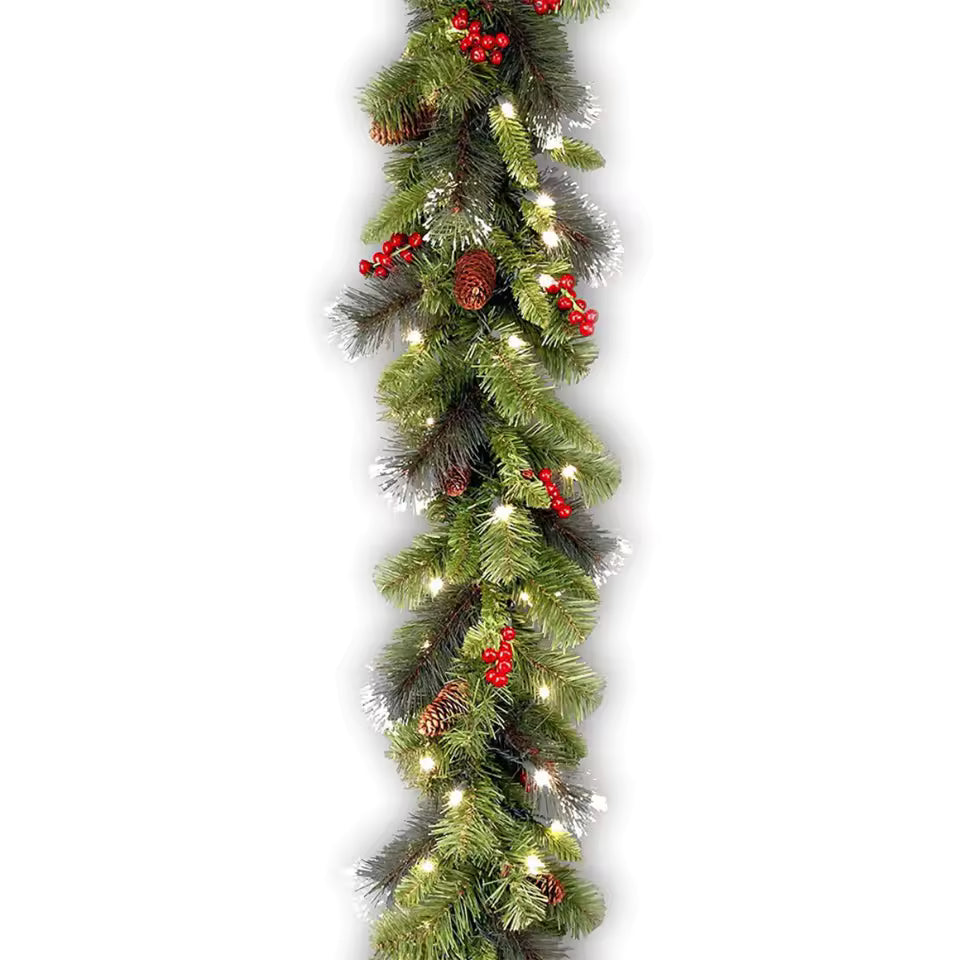 Christmas Wreaths For Front Door - Outdoor Xmas Decoration with Pinecones, Red Berries, 50 Clear LED Lights, 113 Tips, Timer