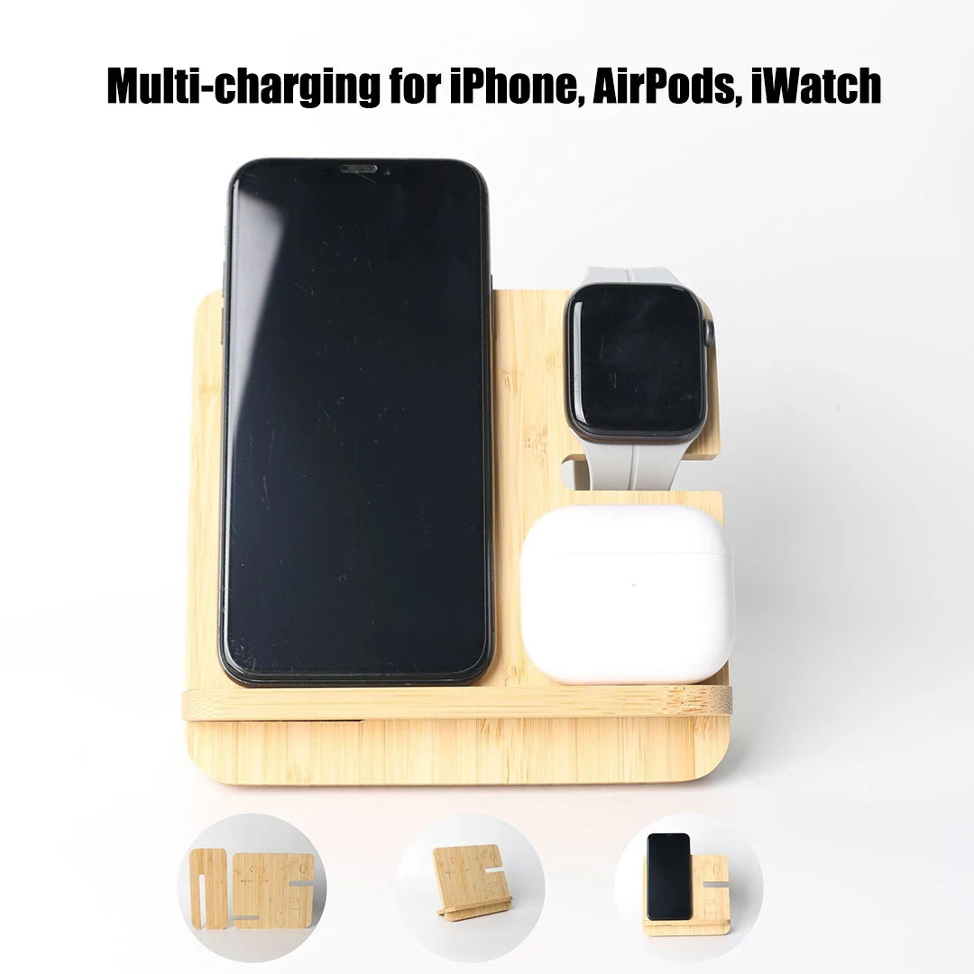 Bamboo Wireless Charging Station 3 in 1 stand - iPhone, iWatch, AirPods