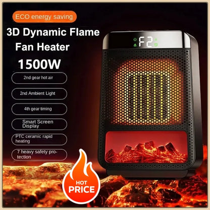3D Dynamic Flame Electric Heater | 1500W Portable, ECO-Friendly & Fast Heating for Bathroom and Home Use
