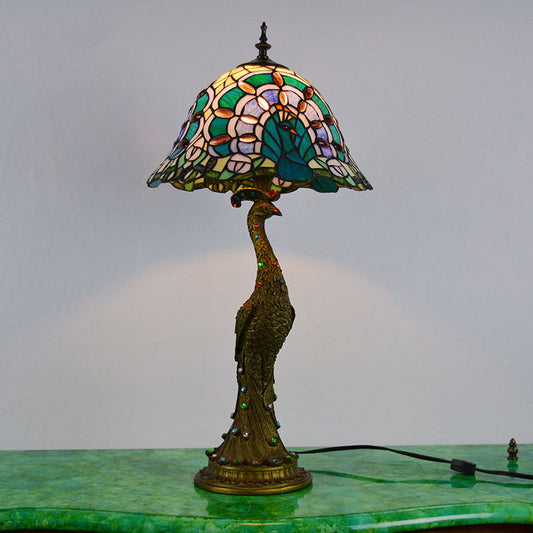 Tiffany Style Glass Table Lamp | Colorful Dome Shade & Resin Base for Living Room and Bedroom Decor
