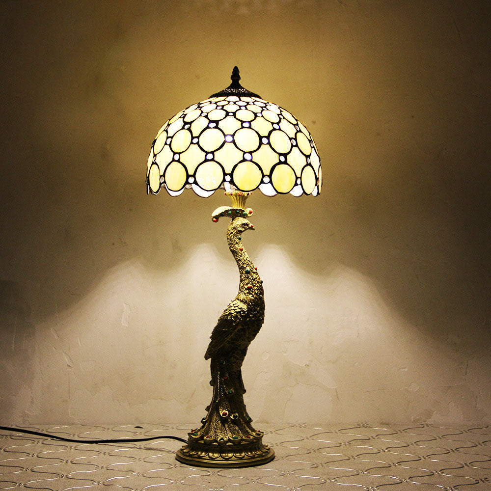 Tiffany Style Glass Table Lamp | Colorful Dome Shade & Resin Base for Living Room and Bedroom Decor