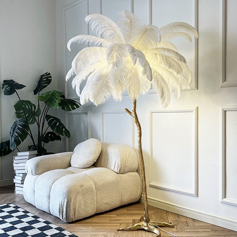 LED Ostrich Feather Floor Lamp - Adjustable Height with Soft Lighting for Living Room & Bedroom Decor