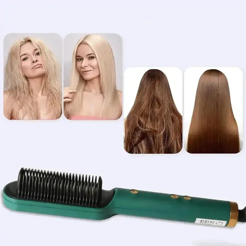 Hair Straightening Brush UK – 2-in-1 Thermal Comb Straightener & Curler with Adjustable Heat & Tourmaline Technology