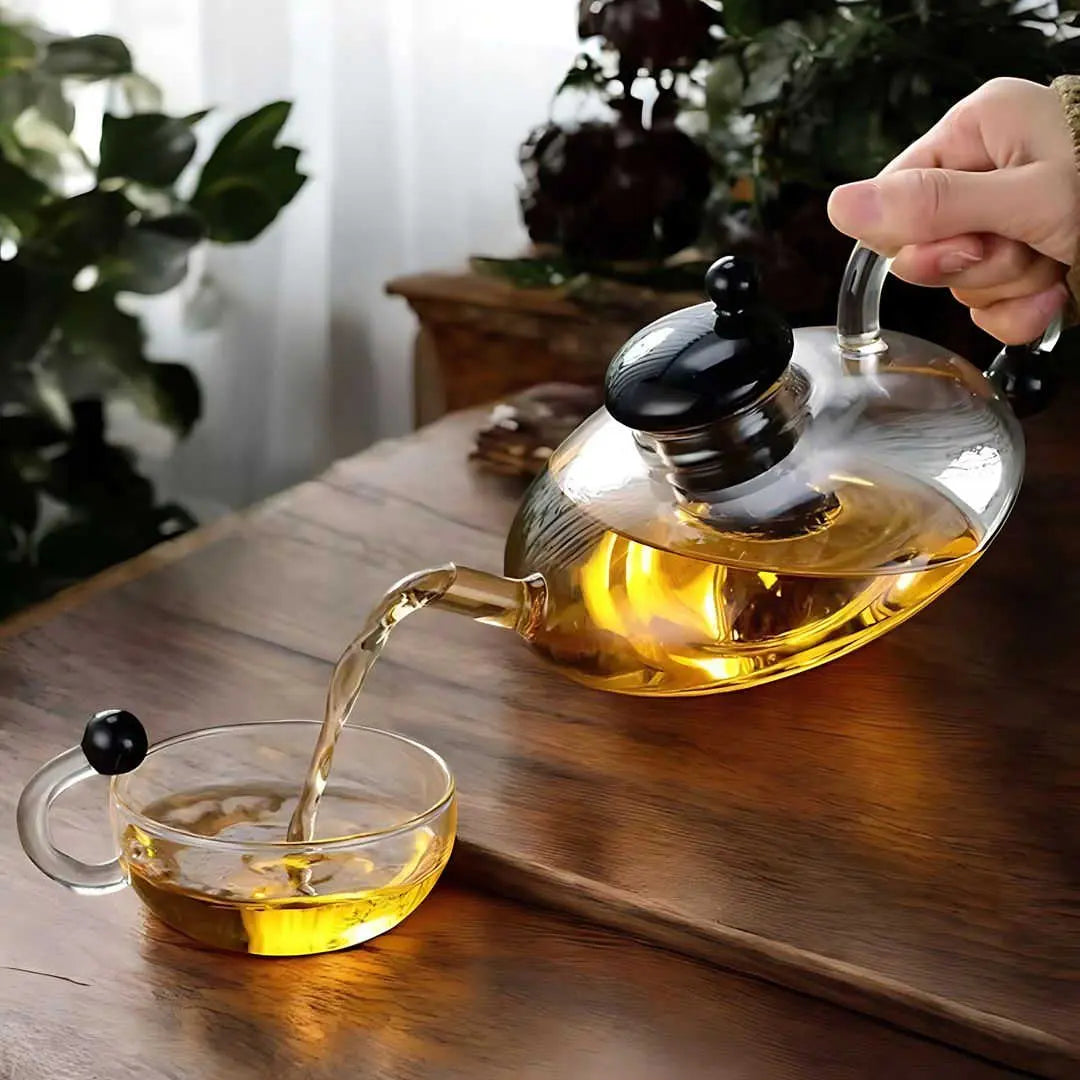 Borosilicate Glass Teapot Set | Tea Pot and Cup Set with Semi-Automatic Filtration, Eco-Friendly & Perfect for Afternoon Tea