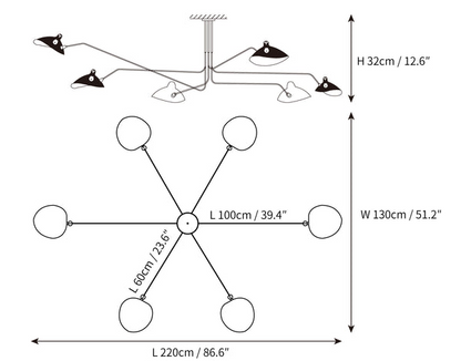LED Ceiling Light Fixture - Serge Mouille Style - Adjustable Arm Design for Living Room & Modern Spaces
