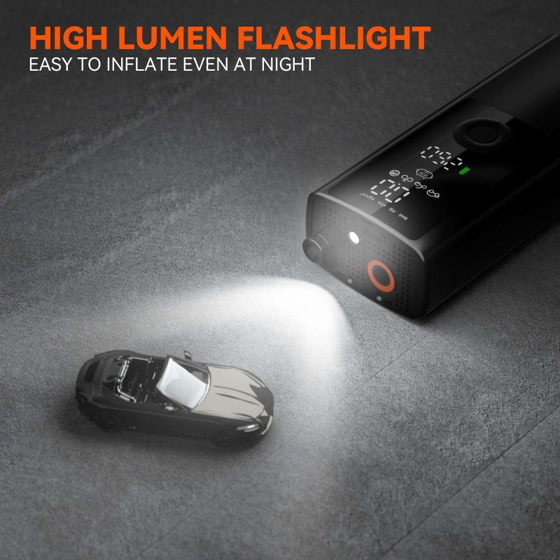 Portable Air Pump | Tire Inflator Portable 120 PSI, USB-C Rechargeable & Ideal for Cars, Bikes, Sports Balls & Emergencies