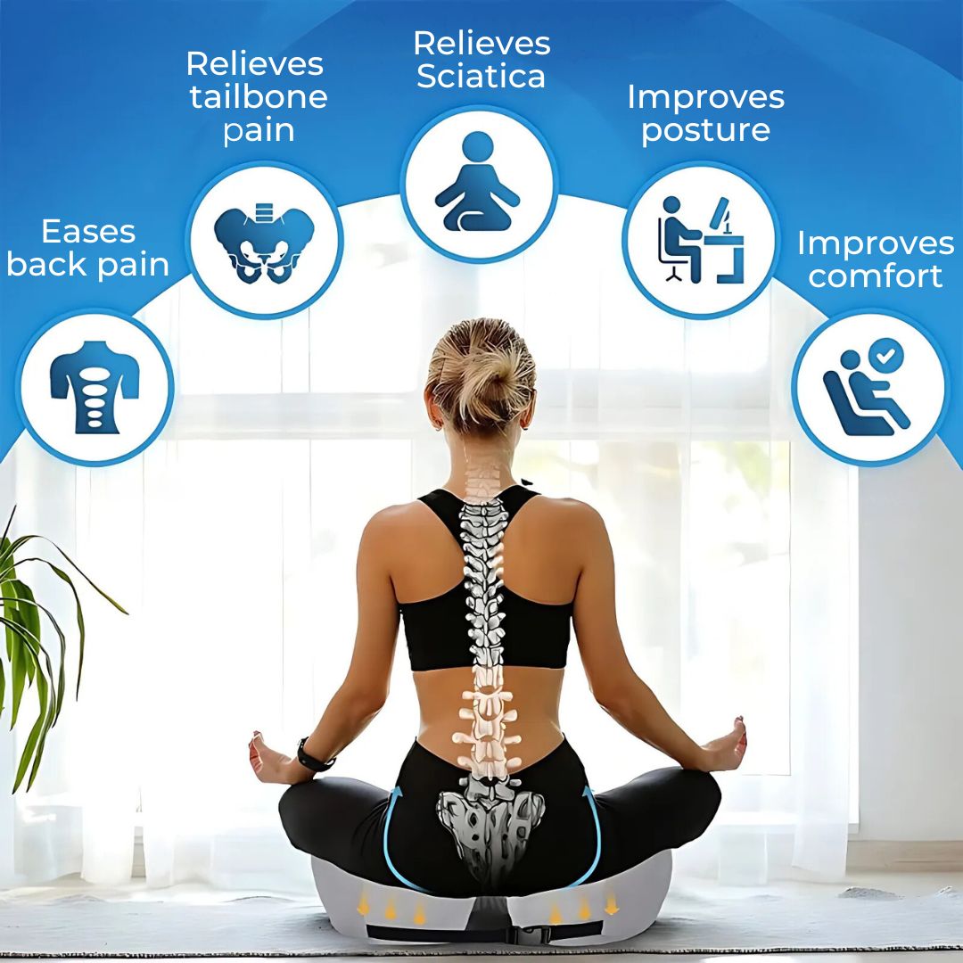 Seat Memory Foam Cushion – Adjustable Tailbone Relief Pad for Back Pain & Posture Support in Office Chairs