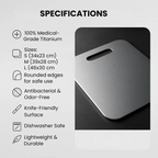 Medical Grade Titanium Cutting Board | Durable, Non-porous Surface for Safe Food Preparation & Kitchen Use