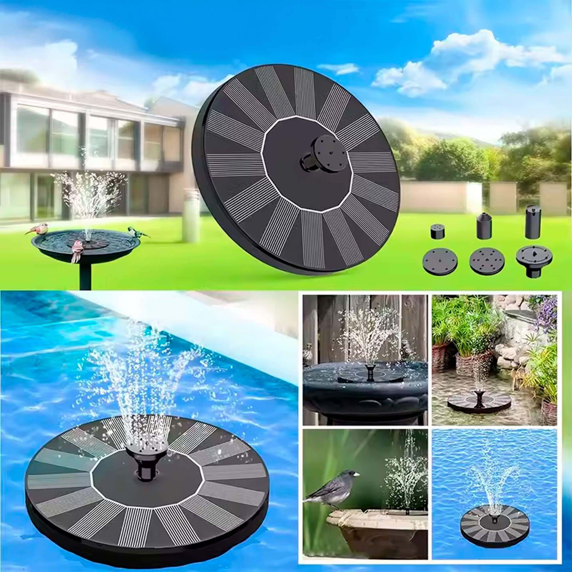 Solar-Powered Water Fountain | Effortless Installation & Multiple Spray Patterns for Garden Ponds and Birdbaths