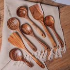 Teak Wooden Utensil Set - Sustainable Cooking Ideal like Retro Cooking Utensils