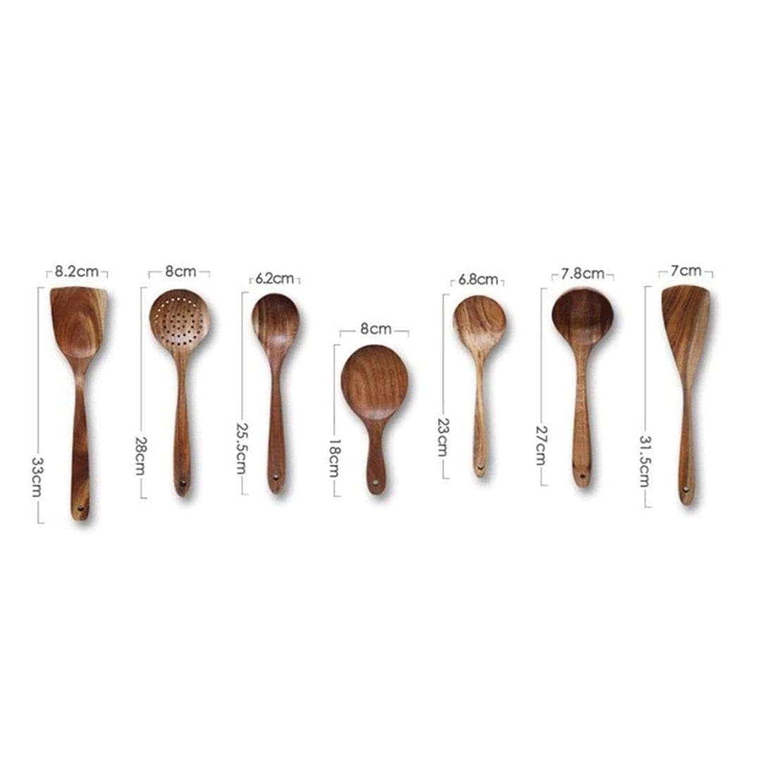 Teak Wooden Utensil Set - Sustainable Cooking Ideal like Retro Cooking Utensils