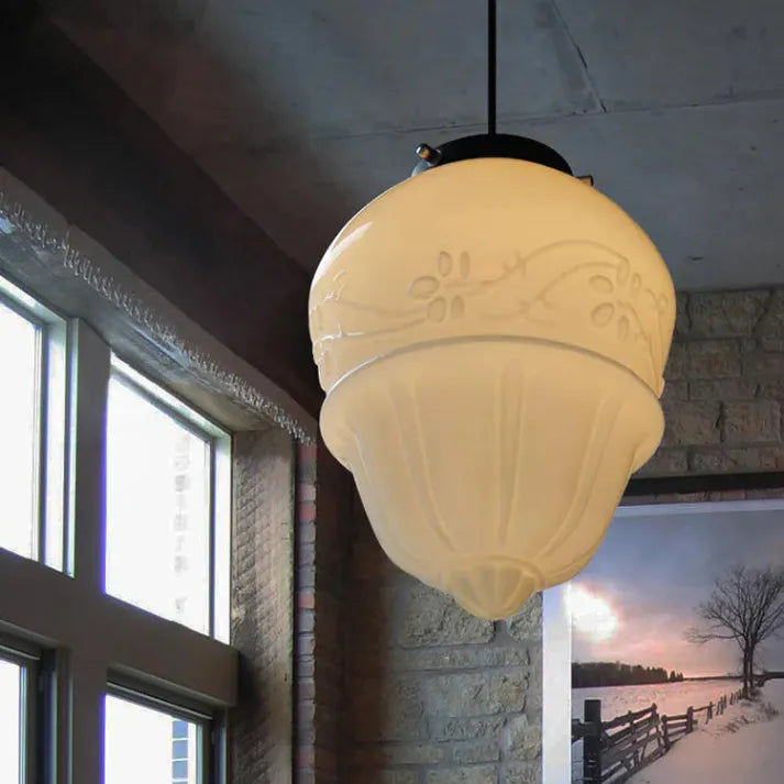 Geometric Milk Glass Pendant Light Fixture - Vintage White Design for Kitchen & Dining Room Lighting