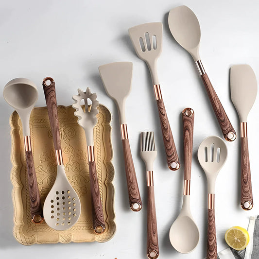 Stainless Steel Kitchen Utensil Set with Non-Slip Handles for Cooking & Baking - 10-Piece Cooking Tools