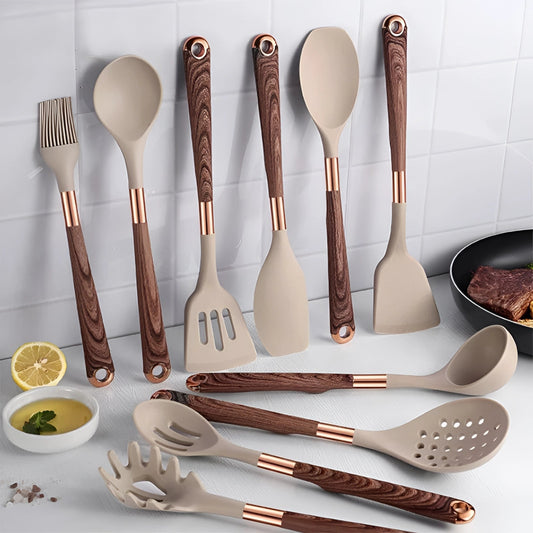 Stainless Steel Kitchen Utensil Set with Non-Slip Handles for Cooking & Baking - 10-Piece Cooking Tools