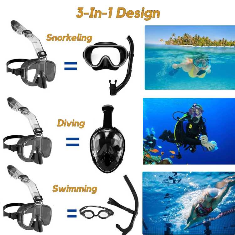 Foldable Snorkel Mask with Anti-Fog Lens and Adjustable Strap for Easy Underwater Exploration