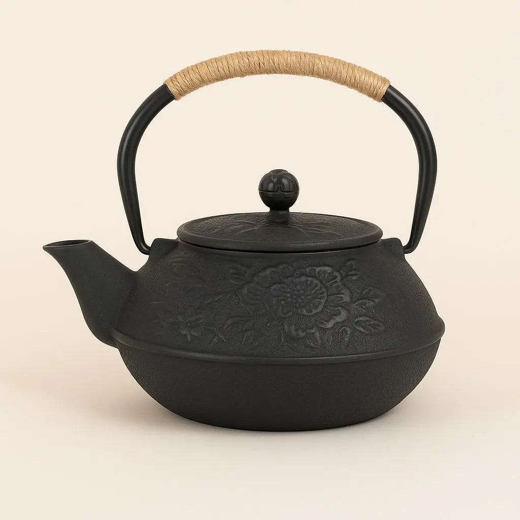 Japanese Teapot | Handmade Cast Iron Tea Pot, Floral Design & Ideal for Japanese Tea Set and Herbal Infusions