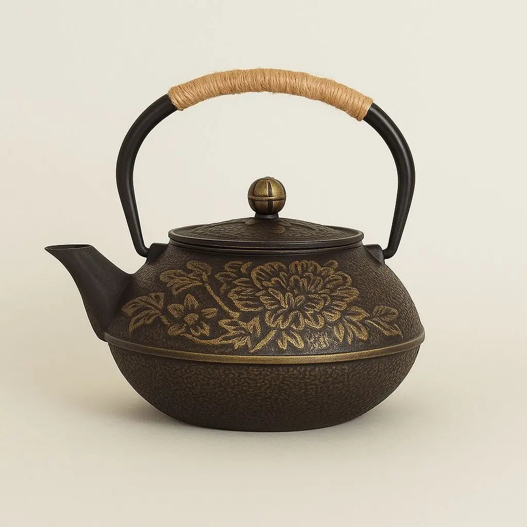 Japanese Teapot | Handmade Cast Iron Tea Pot, Floral Design & Ideal for Japanese Tea Set and Herbal Infusions
