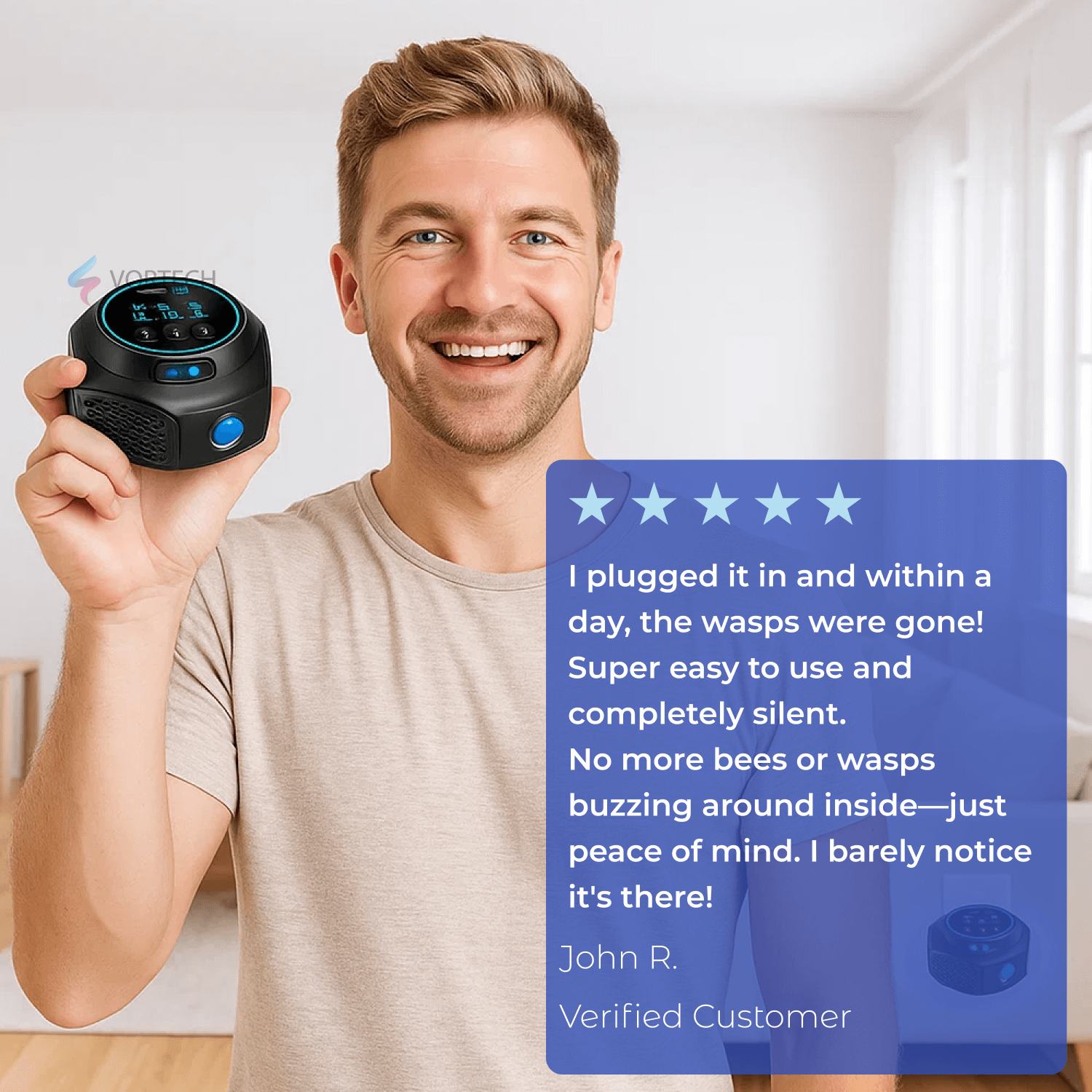Ultrasonic Bee & Wasp Repellent Device | Chemical-Free. 360° Coverage for Home & Outdoor Pest Control