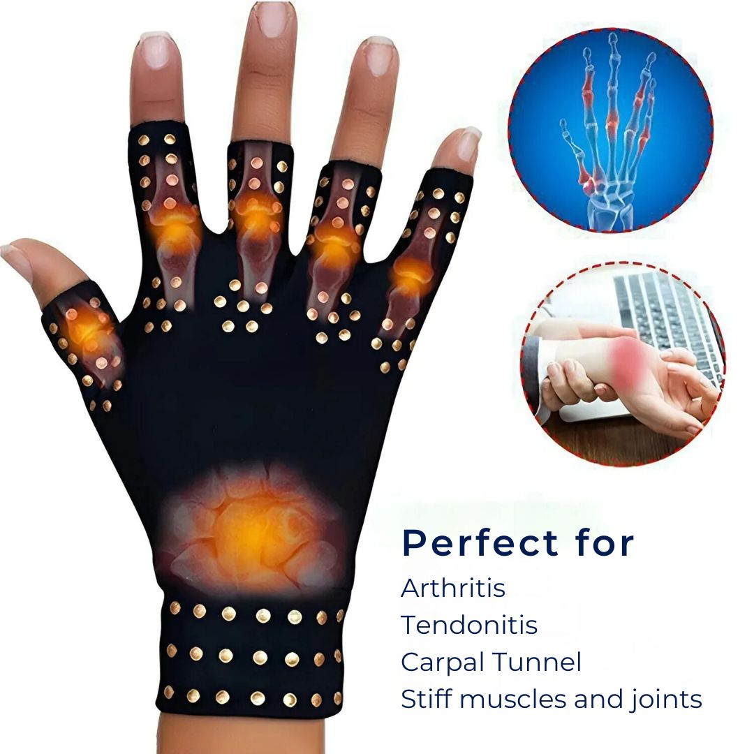 Fingerless Gloves for Arthritis & Pain Relief - Magnetic Compression for Improved Circulation and Reduced Swelling