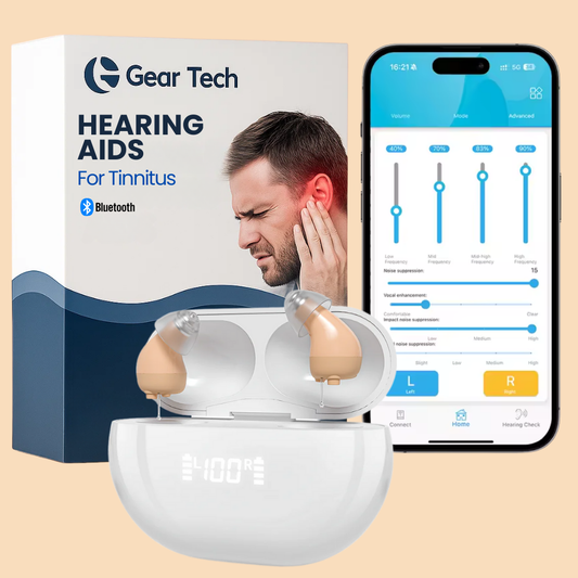 Invisible Hearing Aids for Tinnitus Relief | Discreet Rechargeable Noise-Cancelling Hearing Devices with Bluetooth App Control UK