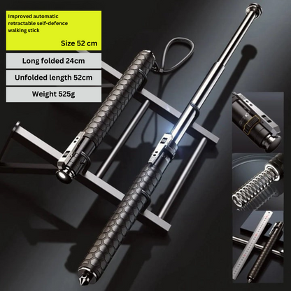 Automatic Self-Defense Walking Stick | Lightweight, Anti-Slip Grip & Compact for Hiking and Urban Safety