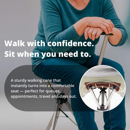 Walking Stick with Seat - Portable Folding Cane Chair for On-the-Go Comfort | Mobility Support