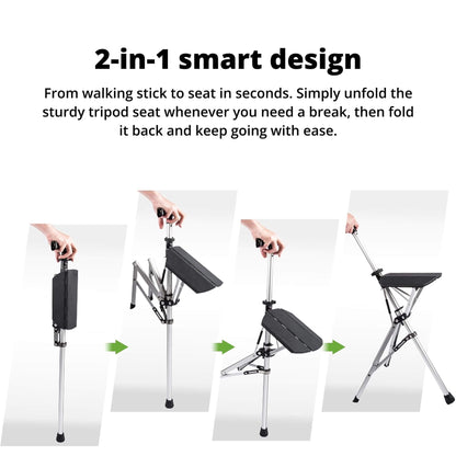 Walking Stick with Seat - Portable Folding Cane Chair for On-the-Go Comfort | Mobility Support