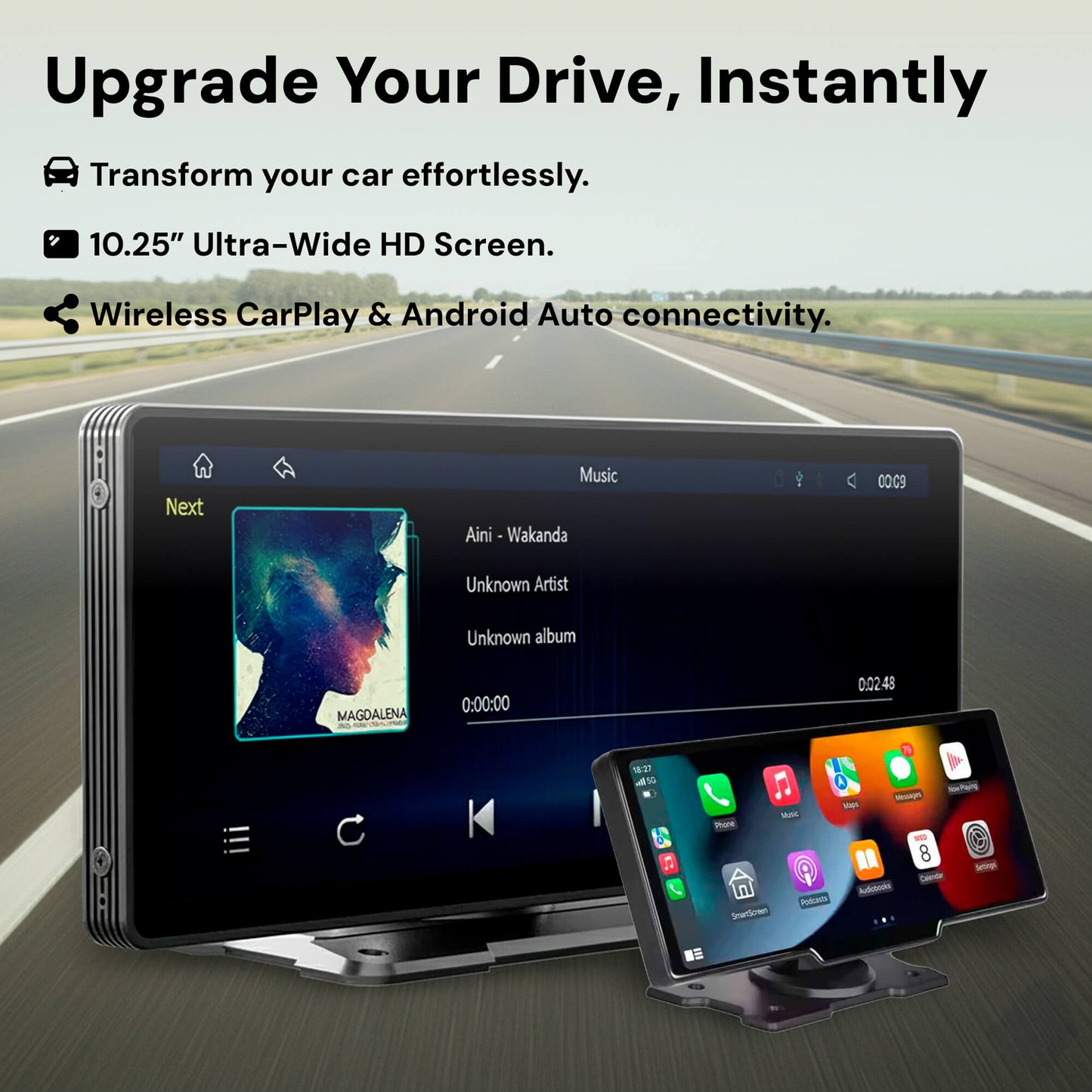 10.25” Wireless CarPlay & Android Auto Display | Ultra-Wide HD Screen for Easy Navigation & Hands-Free Calls in Your Car