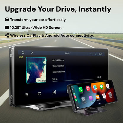 10.25” Wireless CarPlay & Android Auto Display | Ultra-Wide HD Screen for Easy Navigation & Hands-Free Calls in Your Car