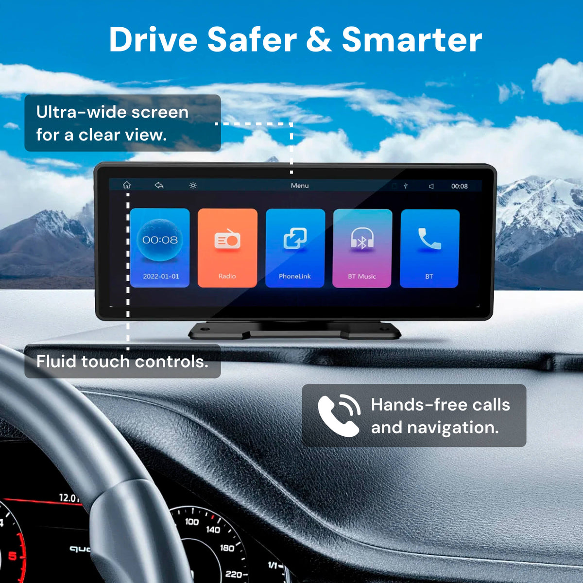 10.25” Wireless CarPlay & Android Auto Display | Ultra-Wide HD Screen for Easy Navigation & Hands-Free Calls in Your Car