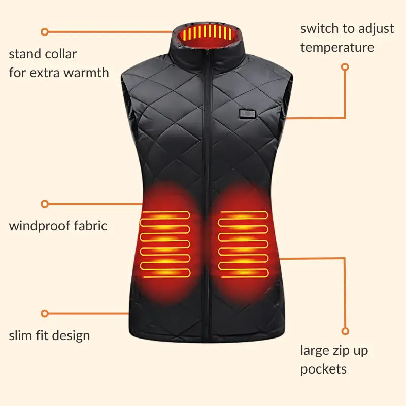 Women's Heated Waistcoat | 9 Heating Zones, Customisable Heat Settings & Lightweight for Cold Weather Activities