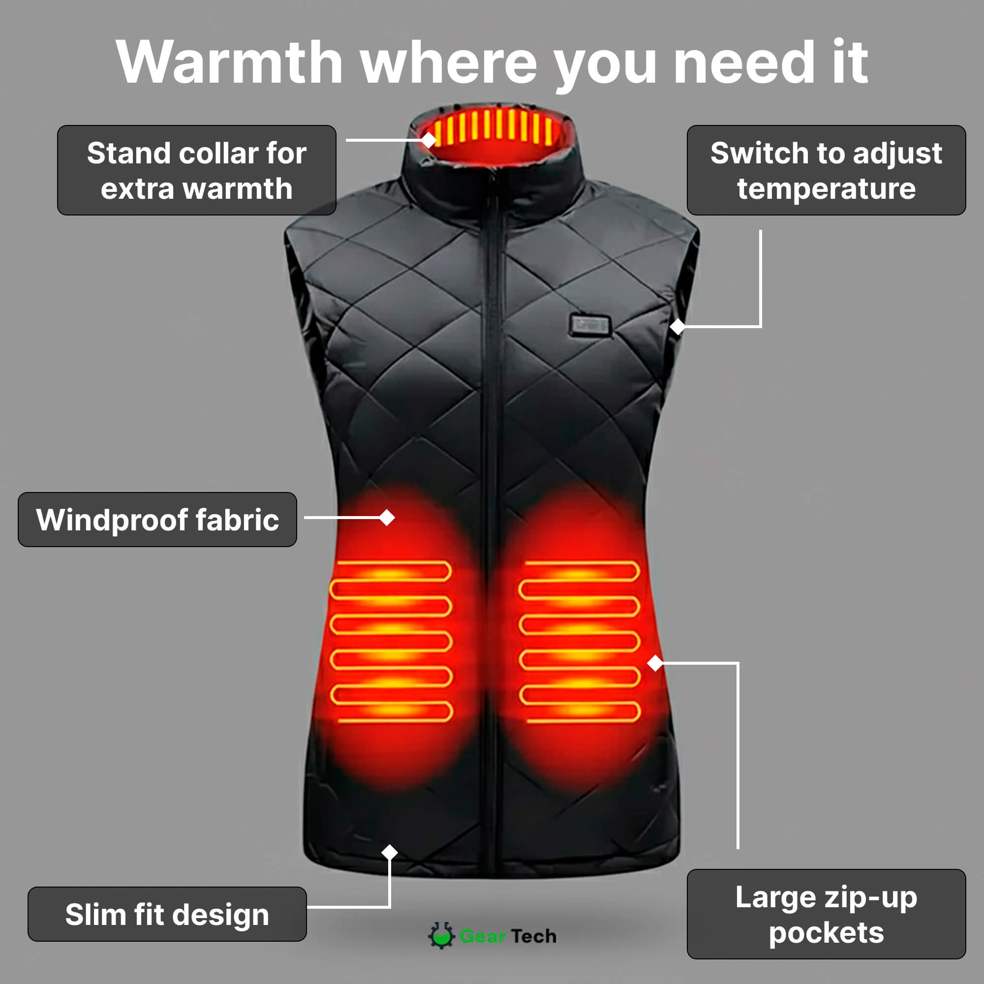 Women's Heated Waistcoat | 9 Heating Zones, Customisable Heat Settings & Lightweight for Cold Weather Activities