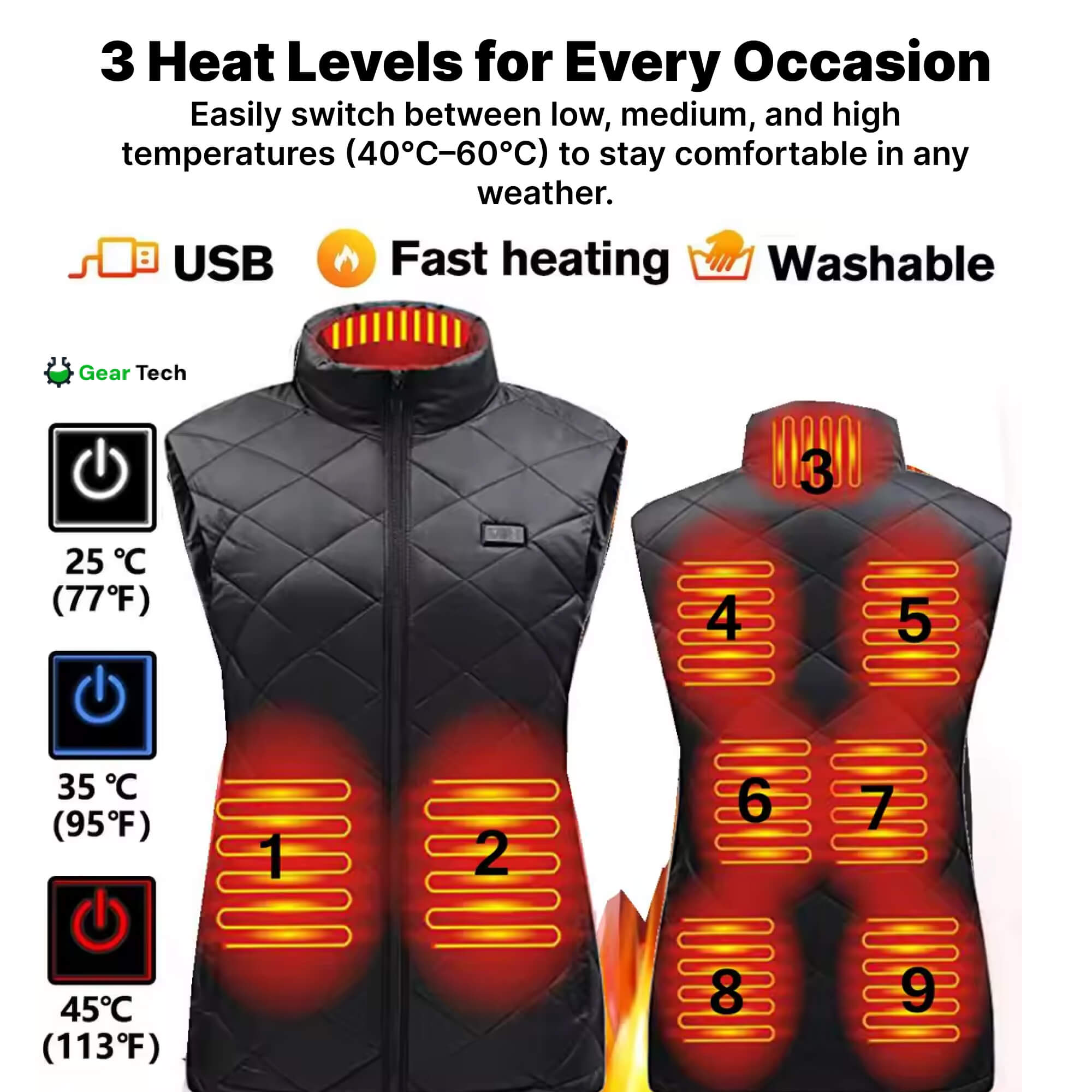 Women's Heated Gilet | 9 Heating Zones, Customisable Heat Settings & Lightweight Design for Cold Weather Activities