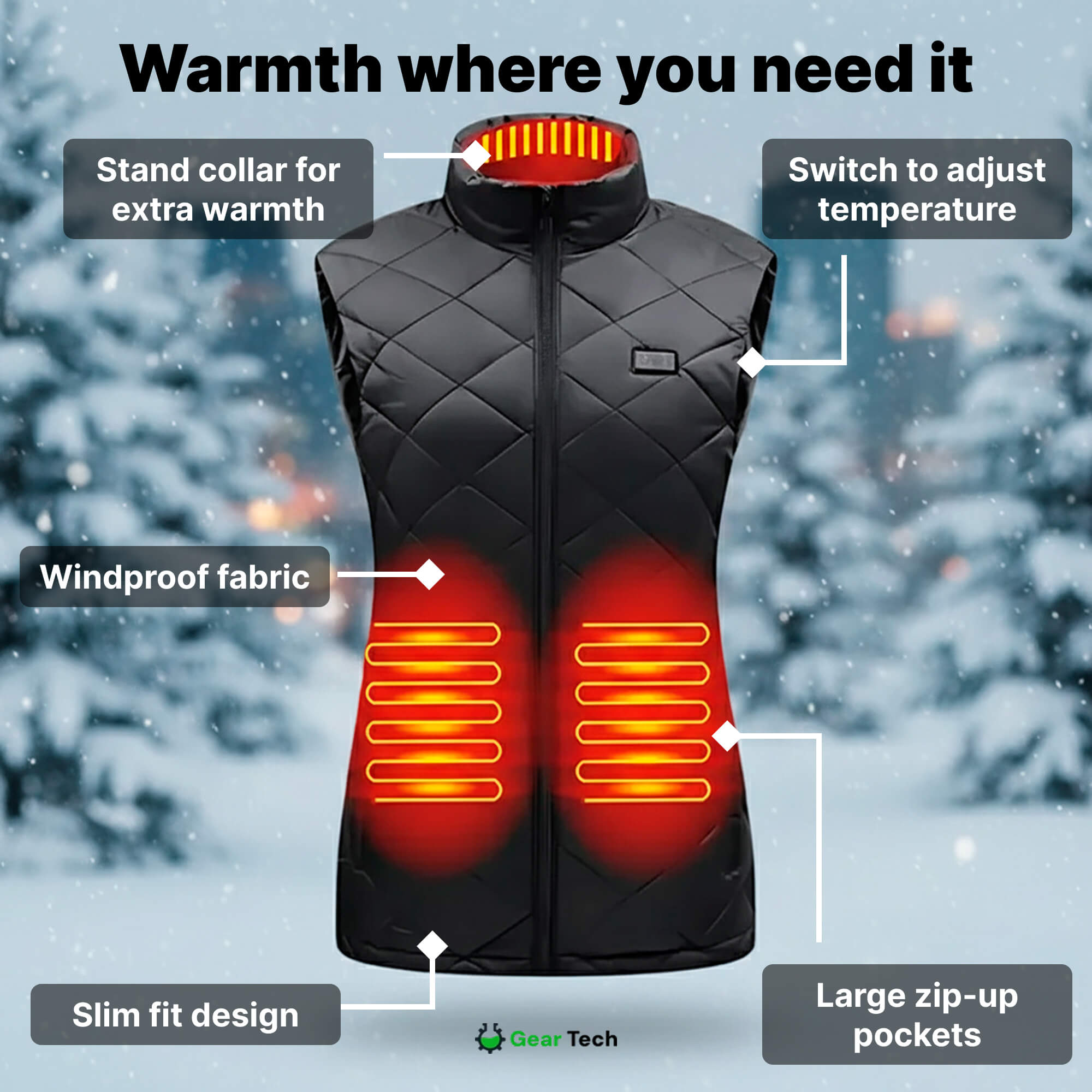 Women's Heated Gilet | 9 Heating Zones, Customisable Heat Settings & Lightweight Design for Cold Weather Activities