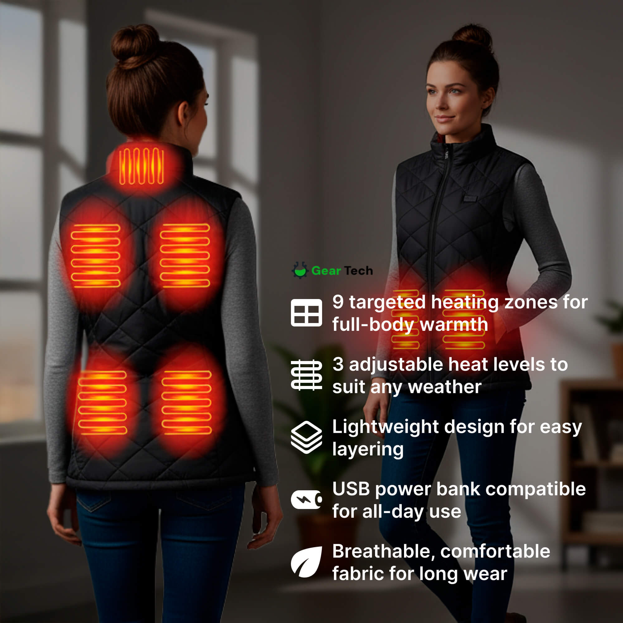 Women's Heated Waistcoat | 9 Heating Zones, Customisable Heat Settings & Lightweight for Cold Weather Activities