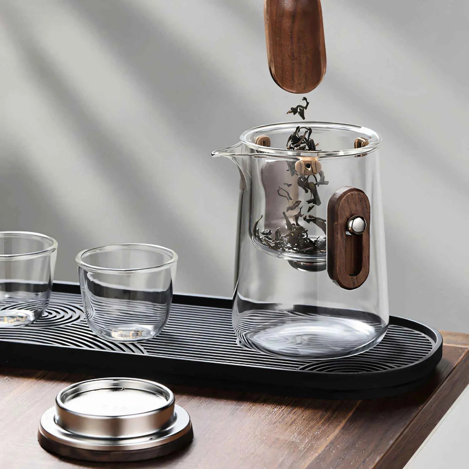 Travel Glass Tea Set with Cups | Compact Teapot With Infuser, Lightweight with Advanced Filtration for Camping & Outdoor Adventures