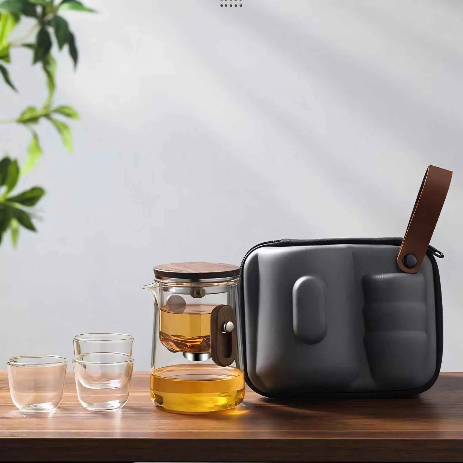 Travel Glass Tea Set with Cups | Compact Teapot With Infuser, Lightweight with Advanced Filtration for Camping & Outdoor Adventures
